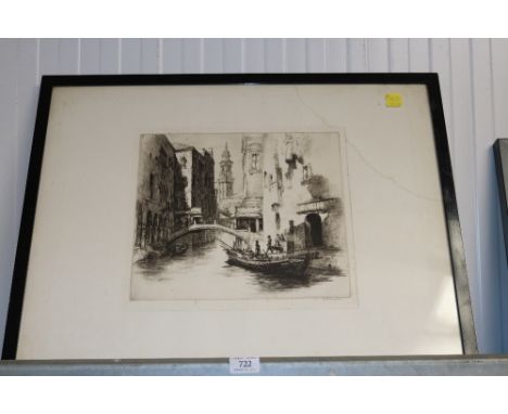 S Tushingham, pencil signed etching of Venice