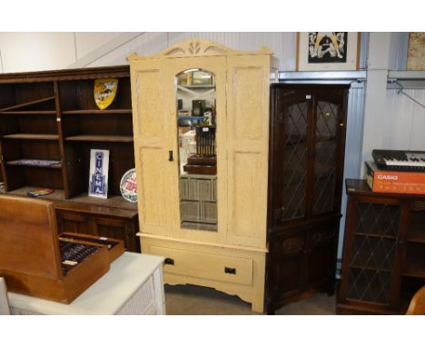 A painted pine mirrored door wardrobe