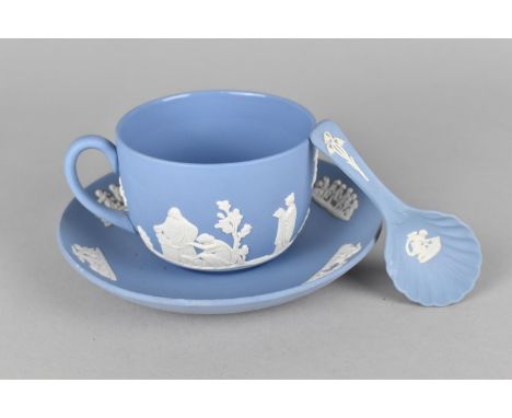 A Wedgwood Jasperware Cup and Saucer Together with a Wedgwood Jasperware Caddy Spoon 