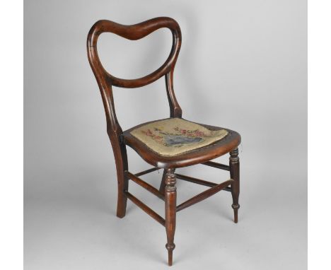 A Late 19th/Early 20th Century Rosewood Childs Chair, Cane Seat Replaced with Tapestry 