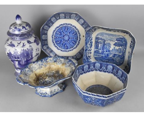A Collection of Various Blue and White to Comprise Large Willow Pattern Vase and Cover, Copeland Spode's Italian Bowl etc (Va