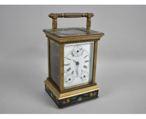 A Late 19th/Early 20th Century Cloisonne Enamel and Brass French Carriage Clock, The White Enamel Dial with Subsidiaries for 