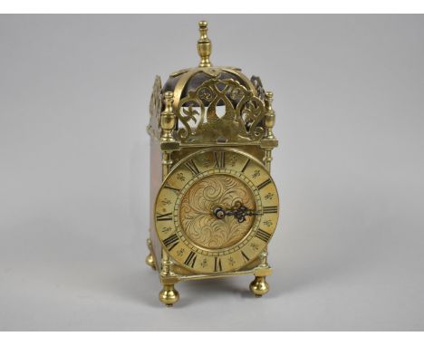 A Mid 20th Century Brass Lantern Clock with Battery Movement, 21.5cms High 
