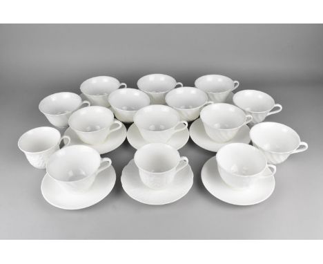 A Wedgwood White Glazed Tea Set to Comprise Twelve Cups of Wrythen Form and Eight Saucers Together with Two Wedgwood Strawber