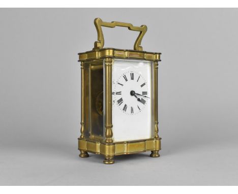 An Early/Mid 20th Century French Brass Carriage Clock with White Enamelled Dial with Key and Working, 15cms High Max 