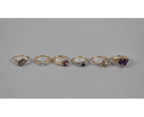 Six 9ct Gold Mounted Ladies Rings to include Topaz, Sapphire, Garnet, Diamond and Amethyst Mounted Examples Etc, 12.2gms tota