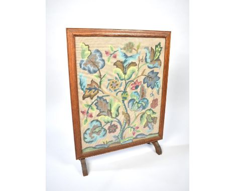 A Mid 20th Century Oak Framed Tapestry Fire Screen, 52cms Wide 