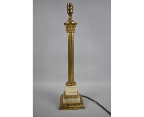 A Mid 20th Century Brass and Onyx Table Lamp Base in the Form of a Corinthian Column, No Shade, 51.5cms High 