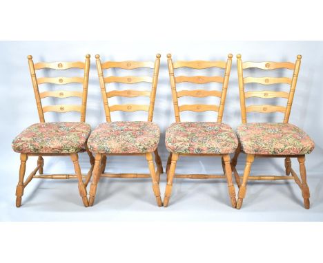 A Set of Four Modern Ladderback Chairs with Tapestry Seats 