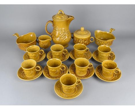 A Royal Worcester Crown Ware Fruit Relief Decorated Coffee Set to Comprise Nine Cups, Nine Saucers, Coffee Pot, Lidded Sugar 