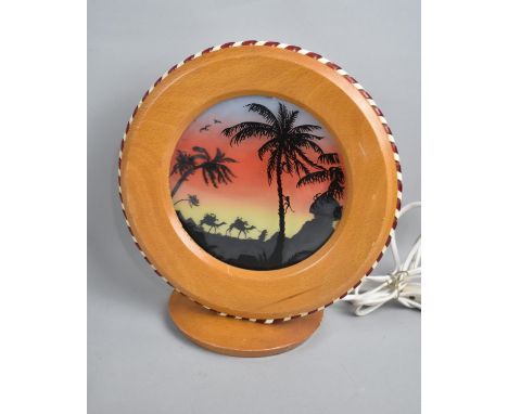 A 1950s Back Lit Table Lamp decorated with Arabic Scene and Monkey Climbing Palm Tree, 25cms High 