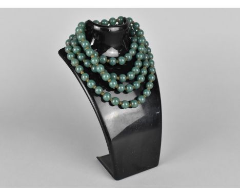 A Long Jade Bead Necklace, 125cm, Each Bead 1cm, wire Tired and Knotted, Weighs 200gs Individually 