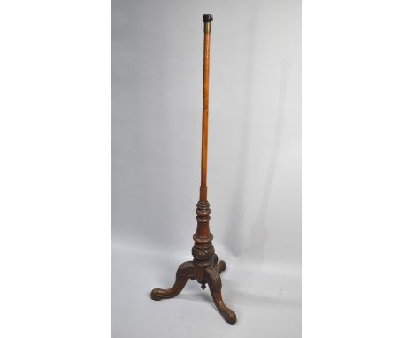 A 19th Century Tripod Pole Screen Stand, Has Been Repurposed As Standard Lamp, One Carved Foot Wormed and Glued 