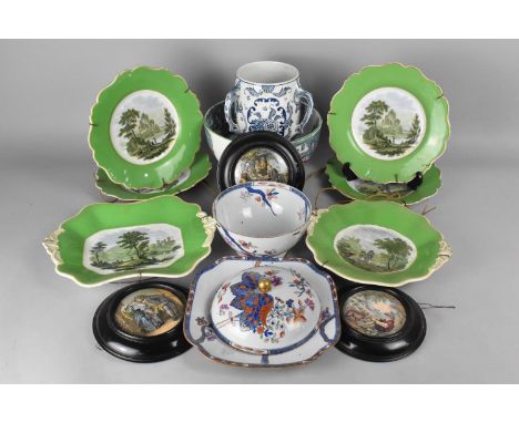 A Collection of Various 19th Century Ceramics to Comprise Prattware Pot Lids, Prattware Type Part Fruit Set, Delft Tyg (AF), 