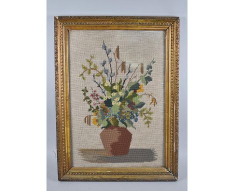 A Gilt Framed Tapestry, Vase of Flowers and to The Reverse a Part Printed Advertising Board for "Guinness and Co, Extra Stout