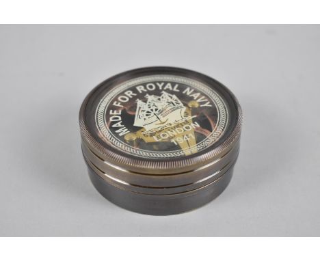 A Reproduction Brass Cased Combination Compass and Sundial as Made by Elliot Brothers for The Royal Navy 1941, 7cms Diameter 
