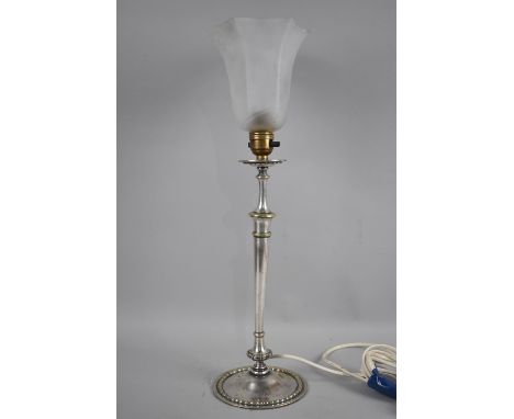 A Vintage Silver Plated Desk Top Table Lamp with Opaque Glass Shade, 47cms High 