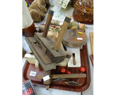 Two Action Man dolls & sundry vintage metalware & carpentry items together with a ships anchor
