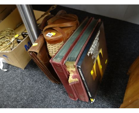 A vintage briefcase & a huntsman's bottle carrier etc