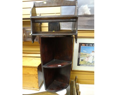 An oak book stand & a corner shelf