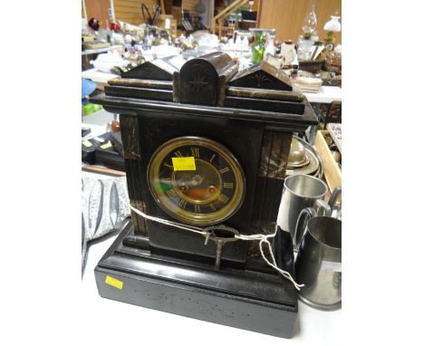 A Victorian slate & marble architectural mantel clock