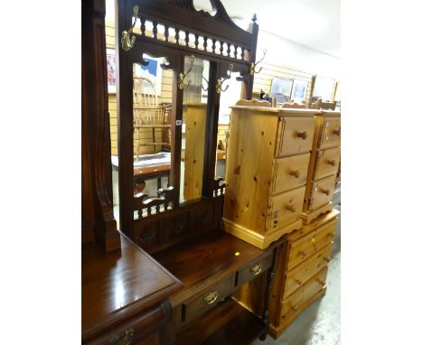 A reproduction mahogany hall stand with mirror & two-drawer shelf