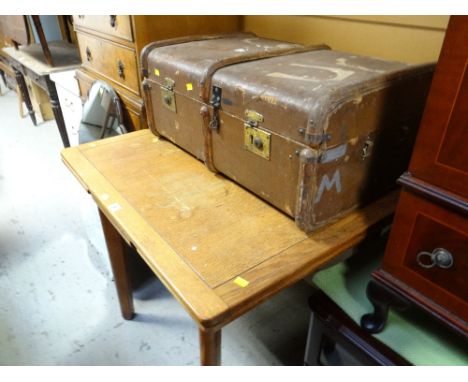 A vintage cabin trunk & an oak extending table