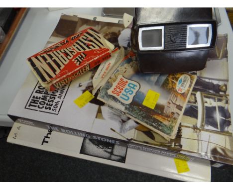 A Beatles recording sessions book, a Rolling Stones similar & a vintage Viewmaster with slides
