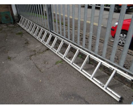 An extending aluminium two-section ladder (outside)