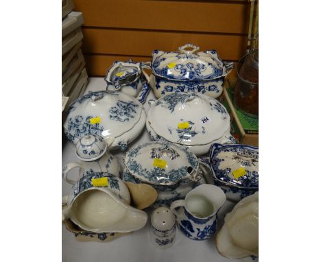 A quantity of vintage blue & white pottery dinnerware etc