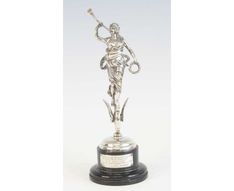 Speedway / Grass Track Racing, a George V silver trophy, modelled in the form of Nike in standing pose upon a winged wheel bl