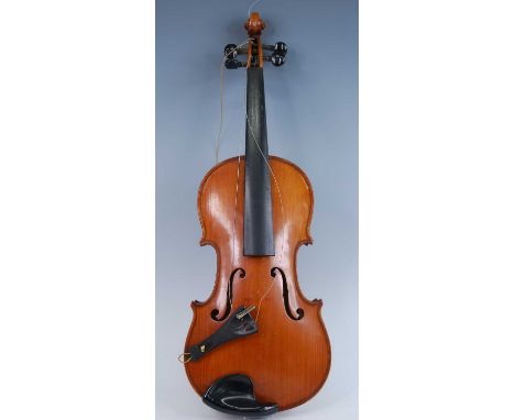 An early 20th century Continental violin, having a two piece maple back and spruce front with ebony fingerboard and pegs, 36c