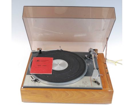 A Goldring Lenco GL 75 Stereo Transcription Turntable, in a teak case with perspex cover, with instruction manual, w.40, d.35