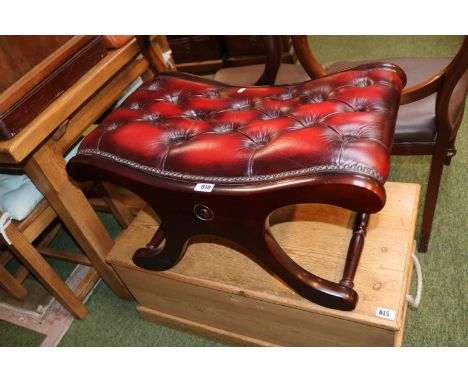 Oxblood leather button, chesterfield style stool with cruciform support