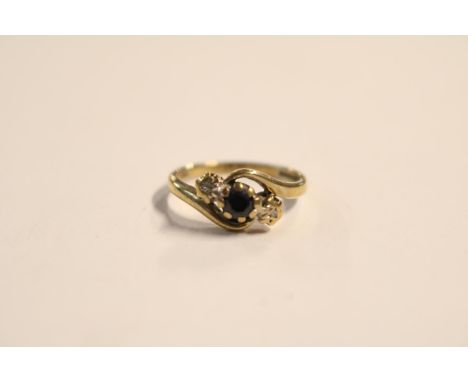 Ladies 9ct Gold Sapphire &amp; Diamond crossover design ring Size K. 2.4g total weight 