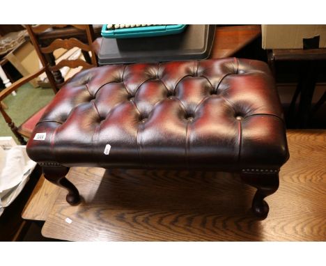 Red Leather Oxblood button back Stool on cabriole legs 