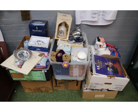Large Collection of Royal Commemorative to include Spitting Image Slippers, Bells Scotch Whisky, Fine Bone China etc (6 Boxes