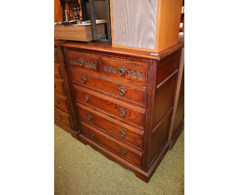 Wood Brothers Oak Chest of 2 over 4 drawers with drop metal handles and bracket feet 