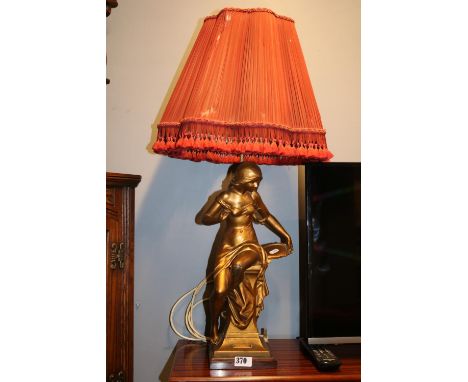 19thC Gilt Spelter figural Lamp base 'Jeunesse' with shade mounted on marble base 