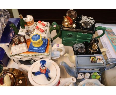 Collection of Novelty Teapots to include Zeon Police Box, Wade Genie Teapot, Tony Carter etc