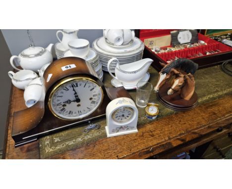 Walnut Cased Westminster Chimes Clock, Aynsley Wild Tudor Clock, Royal Worcester The Millennium clock, Emily Watts 1888 Engra