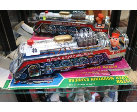 Boxed Tin Plate Piston Silver Mountain Express by T Saitoh 1969 of Japan 