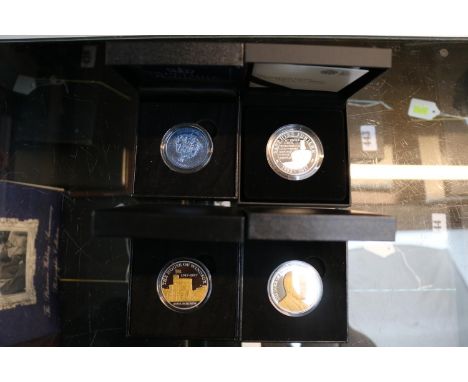 Collection of Boxed Coins to include Sapphire Jubilee Blue Titanium Coin, House of Windsor 2017 £5 Proof Coin, Royal Mint Sap