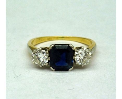 An 18ct gold, diamond and sapphire ring, weight 2.7g, size J, over 0.5 carat total diamond weight