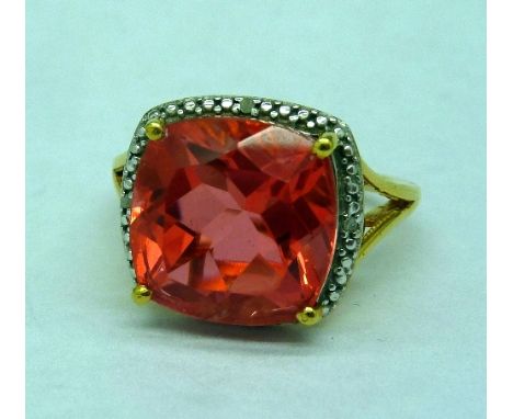 A silver gilt, pink quartz and diamond ring, size Q