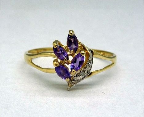 A 9ct gold, amethyst and diamond ring, weight 1.1g, size O