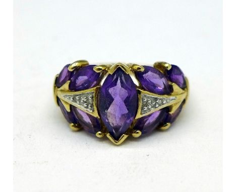 A 9ct gold, amethyst and diamond ring, weight 3.7g, size N