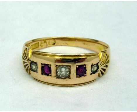 A 15ct gold, ruby and diamond ring, weight 3.1g, size P