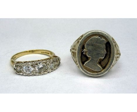 A silver and stone set Forever Always ring and one other ring, sizes O and R