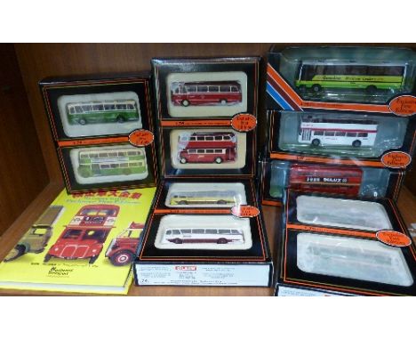 Four Exclusive First Editions 1:76th scale die-cast model bus sets, boxed, three single buses, boxed and one volume The Compl